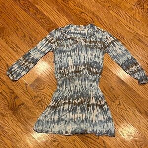 Ariella Woman’s Blue and Brown Tie Dye Long Sleeve Dress Size M